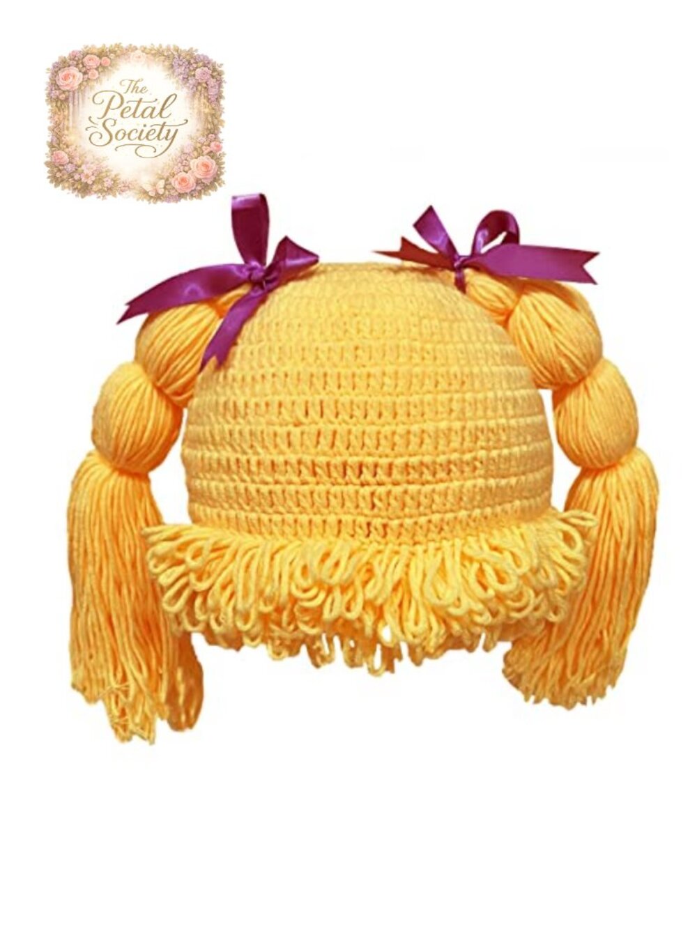 Knitted Pigtail Wig Beanie Handmade Braid Hat Bowknot Cap